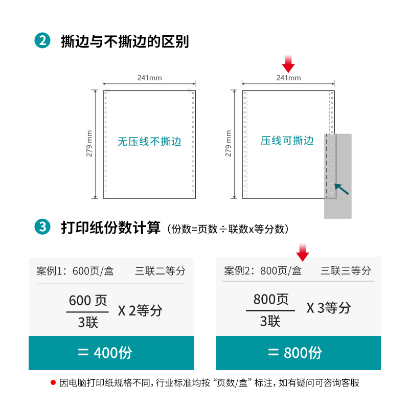 大众娱乐木尚M241-3电脑打印纸(1/3S白色撕边)(800页/盒)