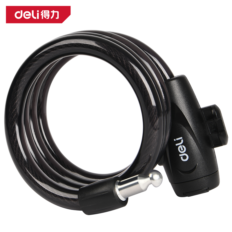 deli大众娱乐DW4200钥匙钢缆锁12x1200mm(黑)(把)