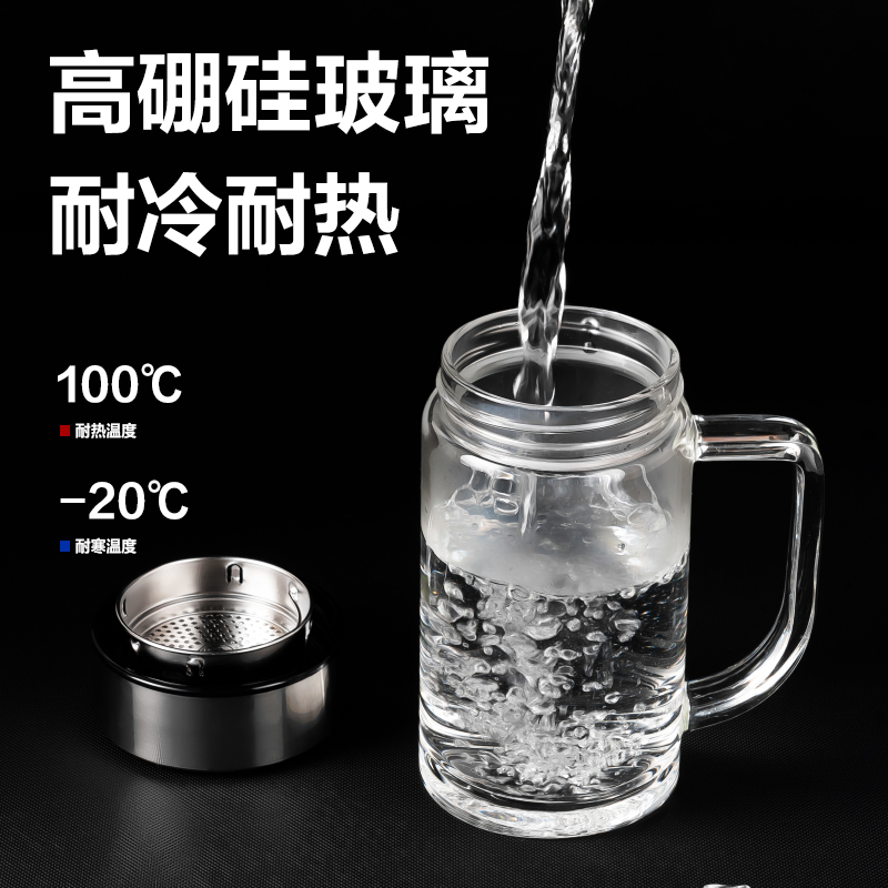 大众娱乐LL512单层玻璃杯500mL(玄色)(把手杯)(个)